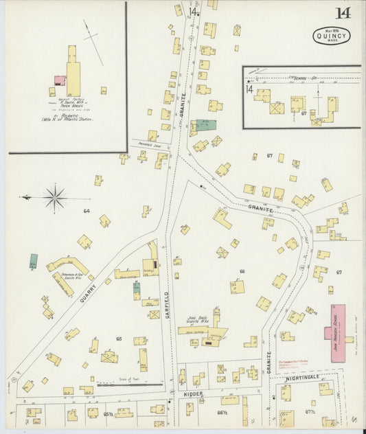 Sanborn Fire Insurance Map from Quincy, Norfolk County, Massachusetts (1896), Sheet #0014 - Historic Sanborn Fire Insurance Map Print, vintage old map wall art, antique decor, genealogy gift, Massachusetts Massachusetts map