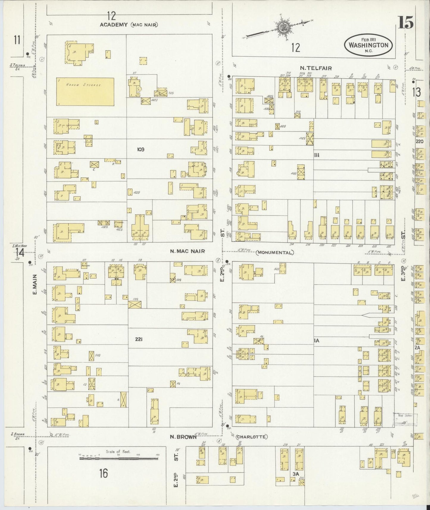 Sanborn Fire Insurance Map from Washington, Beaufort County, North Carolina (1911), Sheet #0015 - Complete Map Set gallery image, historic Sanborn map, vintage wall art, North Carolina North Carolina