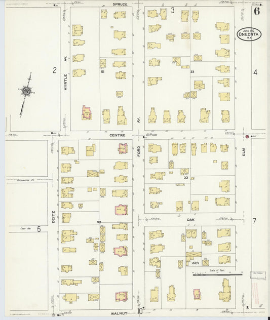 Sanborn Fire Insurance Map from Oneonta, Otsego County, New York (1910), Sheet #0006 - Historic Sanborn Fire Insurance Map Print, vintage old map wall art, antique decor, genealogy gift, New York New York map