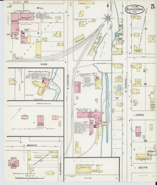 Sanborn Fire Insurance Map from Beaver Dam, Dodge County, Wisconsin (1892), Sheet #0005 - Historic Sanborn Fire Insurance Map Print, vintage old map wall art, antique decor, genealogy gift, Wisconsin Wisconsin map