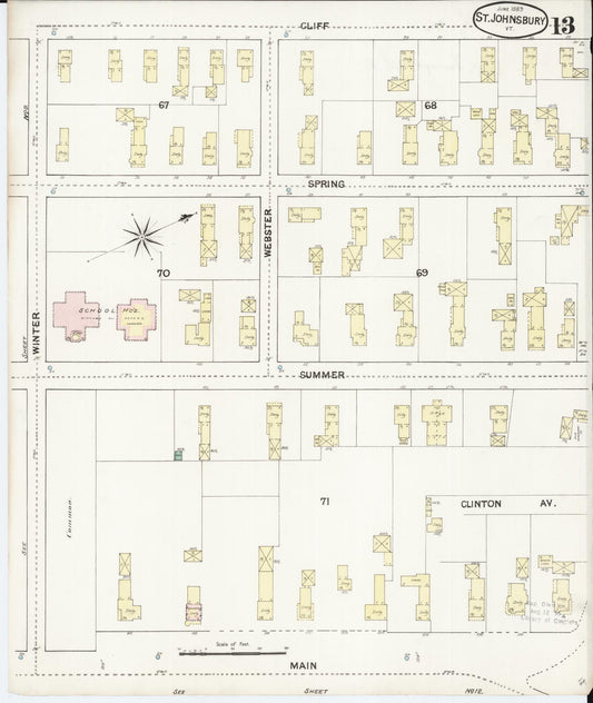 Sanborn Fire Insurance Map from Saint Johnsbury, Caledonia County, Vermont (1889), Sheet #0013 - Historic Sanborn Fire Insurance Map Print, vintage old map wall art, antique decor, genealogy gift, Vermont Vermont map