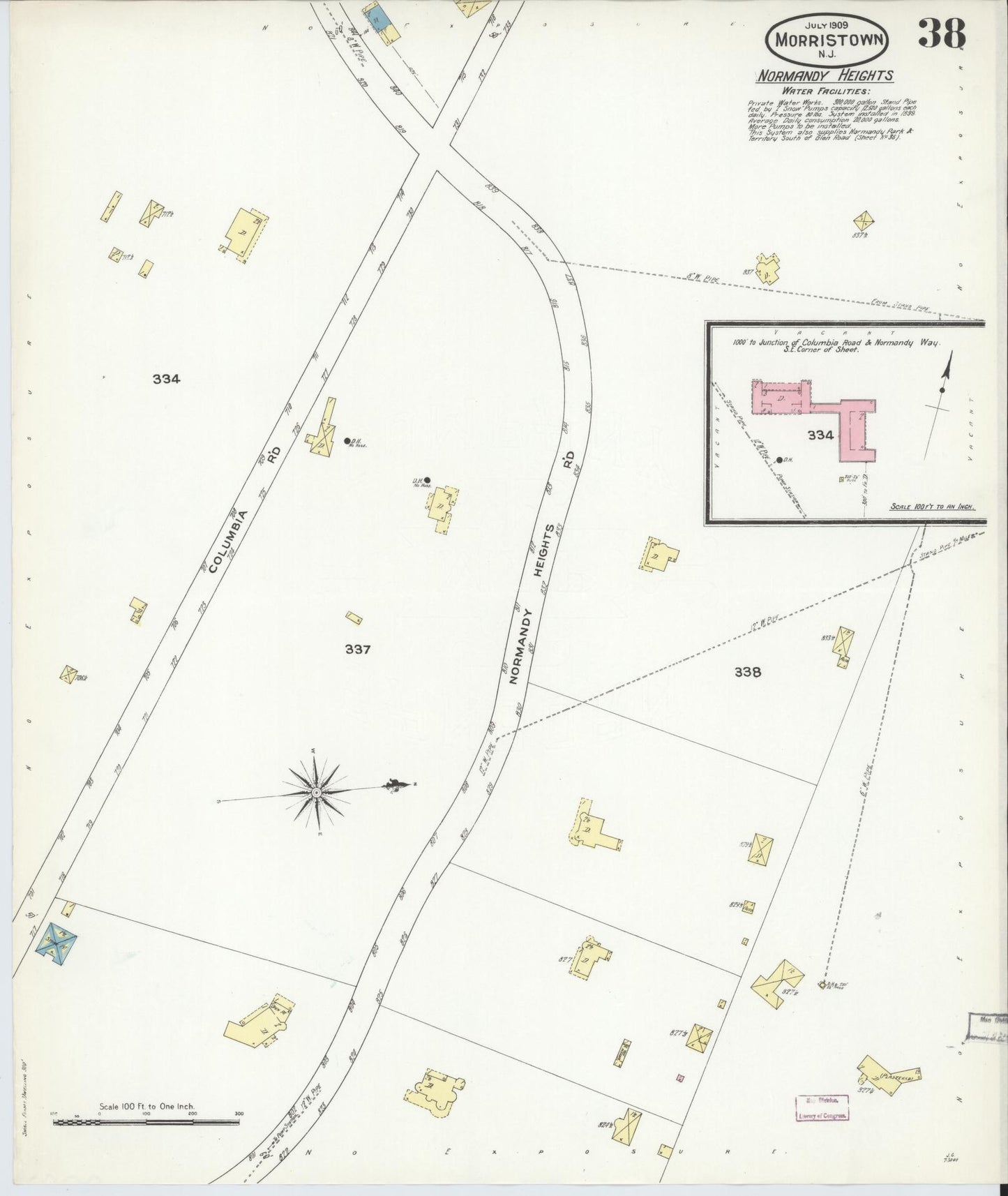 Sanborn Fire Insurance Map from Morristown, Morris County, New Jersey (1909), Sheet #0038 - Complete Map Set gallery image, historic Sanborn map, vintage wall art, New Jersey New Jersey