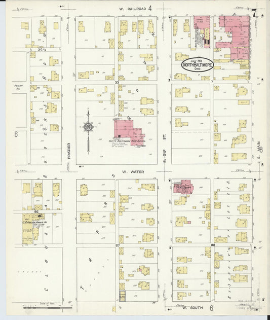 Sanborn Fire Insurance Map from North Baltimore, Wood County, Ohio (1913), Sheet #0007 - Historic Sanborn Fire Insurance Map Print, vintage old map wall art, antique decor, genealogy gift, Ohio Ohio map