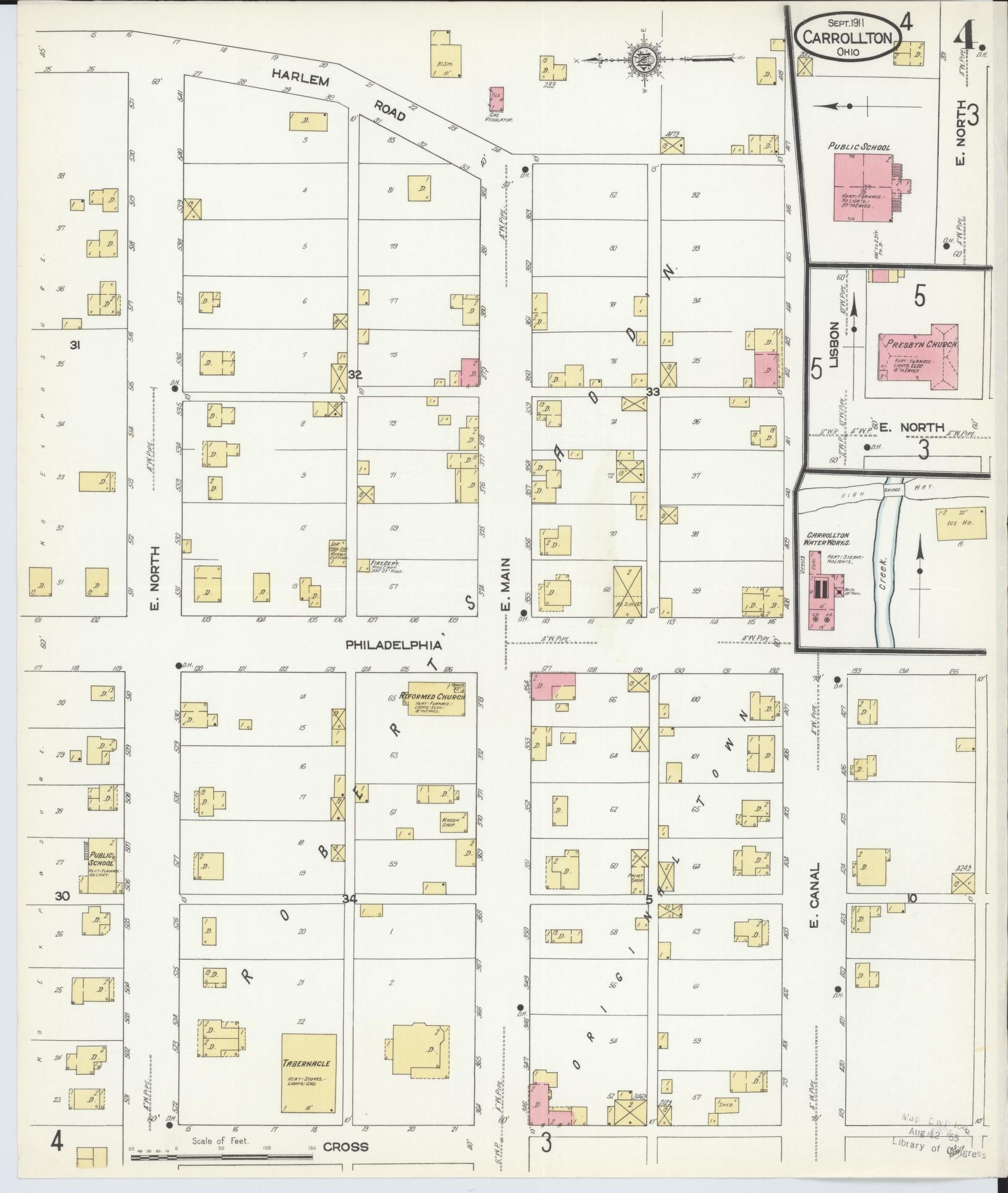 Sanborn Fire Insurance Map from Carrollton, Carroll County, Ohio (1911), Sheet #0004 - Historic Sanborn Fire Insurance Map Print, vintage old map wall art, antique decor, genealogy gift, Ohio Ohio map