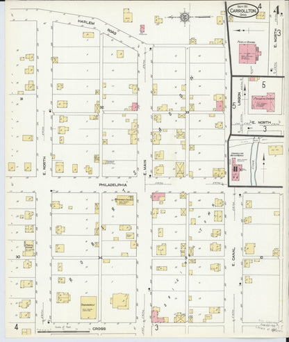 Sanborn Fire Insurance Map from Carrollton, Carroll County, Ohio (1911), Sheet #0004 - Historic Sanborn Fire Insurance Map Print, vintage old map wall art, antique decor, genealogy gift, Ohio Ohio map