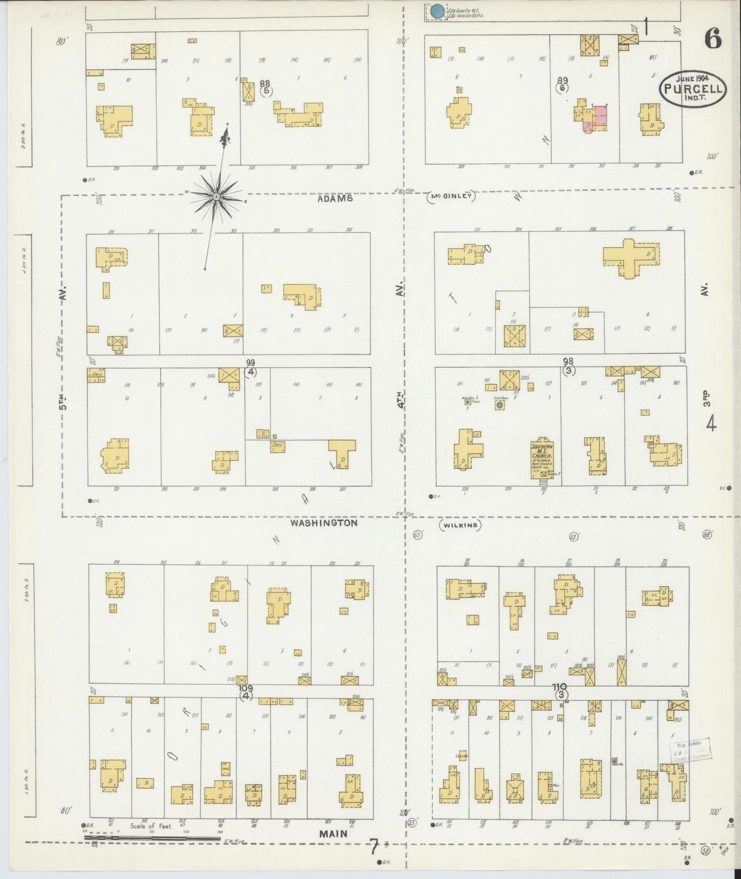 Sanborn Fire Insurance Map from Purcell, McClain County, Oklahoma (1904), Sheet #0006 - Complete Map Set gallery image, historic Sanborn map, vintage wall art, Oklahoma Oklahoma