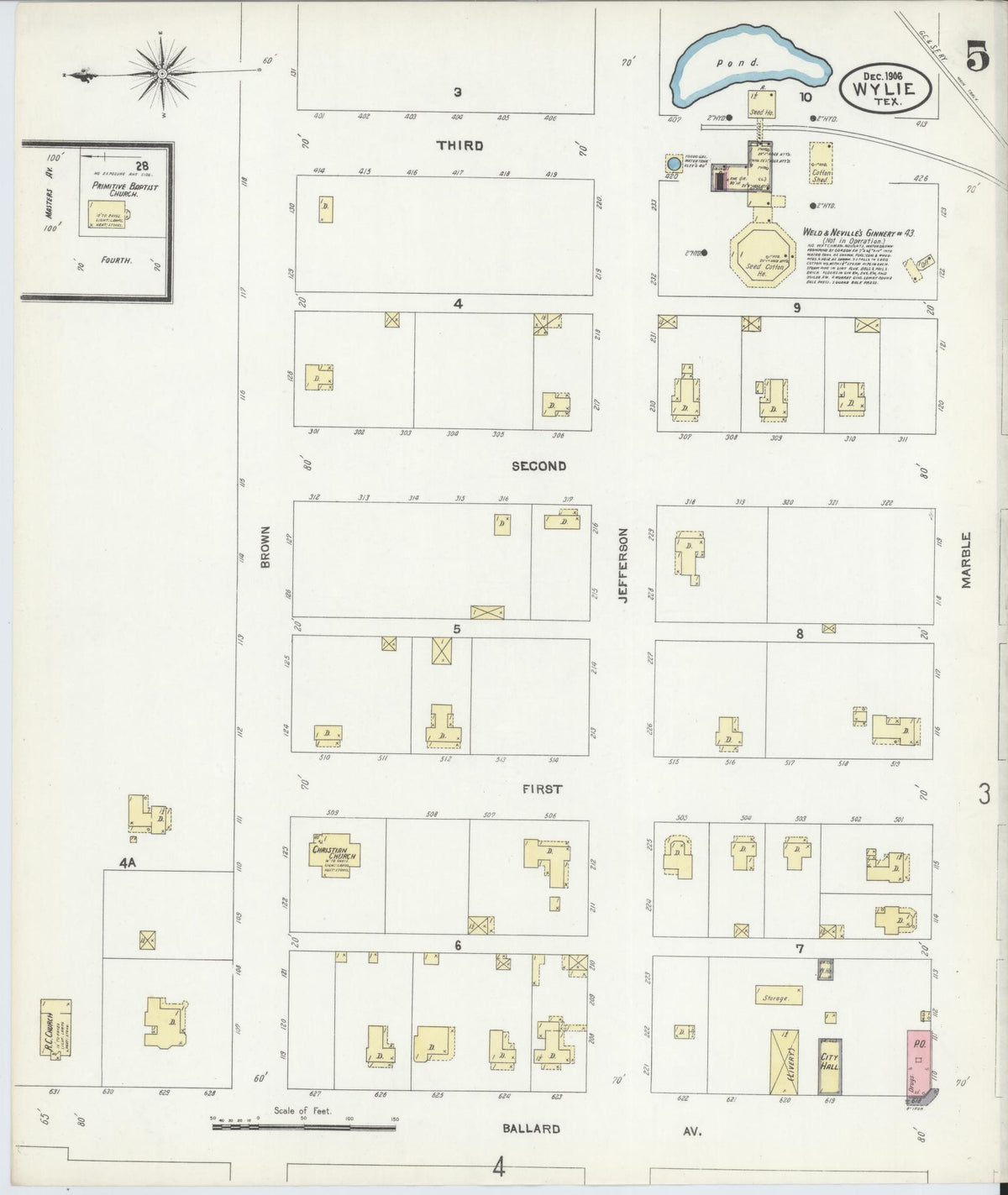 Sanborn Fire Insurance Map from Wylie, Collin County, Texas (1906), Sheet #0005 - Complete Map Set gallery image, historic Sanborn map, vintage wall art, Texas Texas