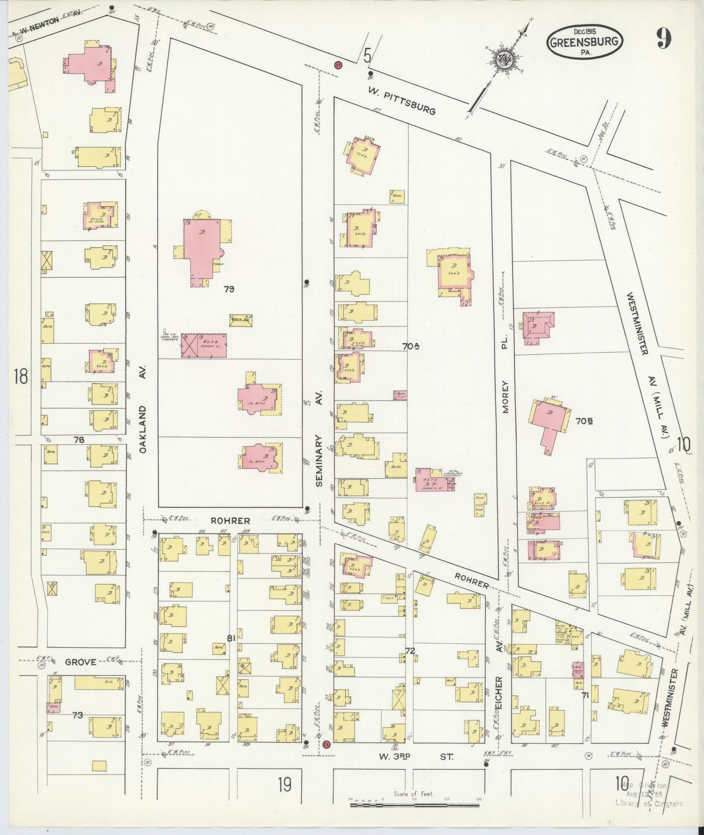Sanborn Fire Insurance Map from Greensburg, Westmoreland County, Pennsylvania (1915), Sheet #0009 - Historic Sanborn Fire Insurance Map Print, vintage old map wall art, antique decor, genealogy gift, Pennsylvania Pennsylvania map