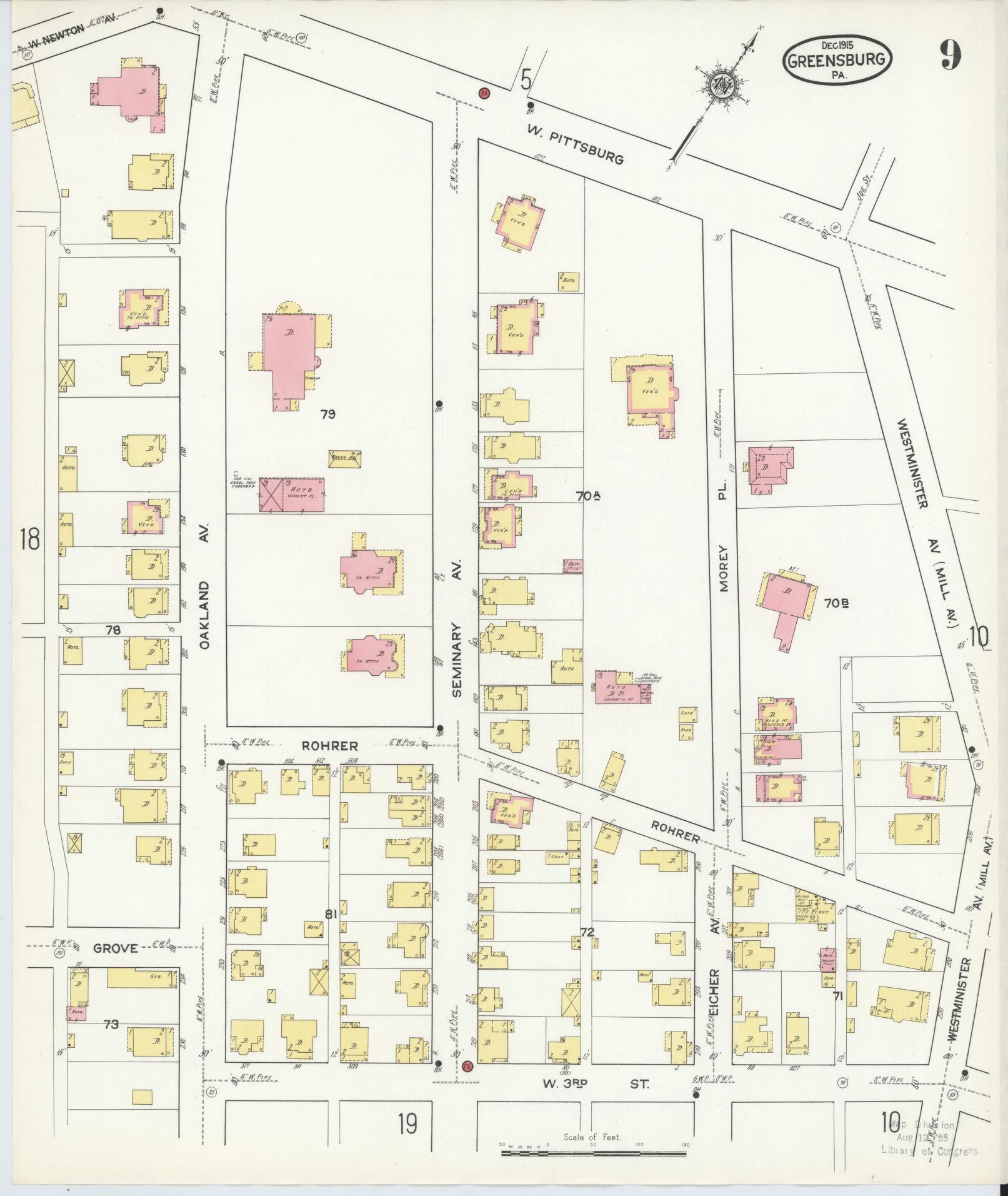 Sanborn Fire Insurance Map from Greensburg, Westmoreland County, Pennsylvania (1915), Sheet #0009 - Historic Sanborn Fire Insurance Map Print, vintage old map wall art, antique decor, genealogy gift, Pennsylvania Pennsylvania map