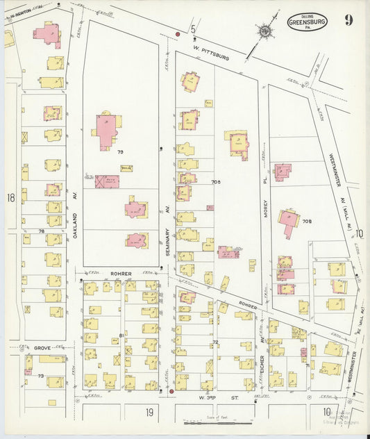 Sanborn Fire Insurance Map from Greensburg, Westmoreland County, Pennsylvania (1915), Sheet #0009 - Historic Sanborn Fire Insurance Map Print, vintage old map wall art, antique decor, genealogy gift, Pennsylvania Pennsylvania map