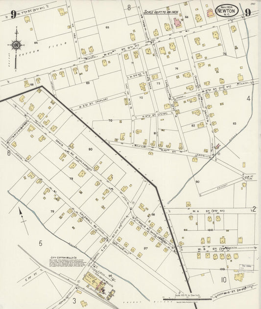 Sanborn Fire Insurance Map from Newton, Catawba County, North Carolina (1924), Sheet #0009 - Historic Sanborn Fire Insurance Map Print, vintage old map wall art, antique decor, genealogy gift, North Carolina North Carolina map