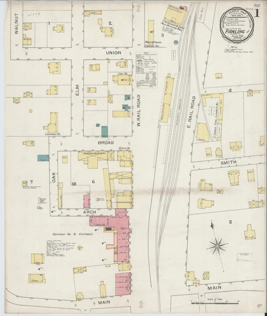 Sanborn Fire Insurance Map from Pawling, Dutchess County, New York (1893), Sheet #0001 - Historic Sanborn Fire Insurance Map Print, vintage old map wall art, antique decor, genealogy gift, New York New York map