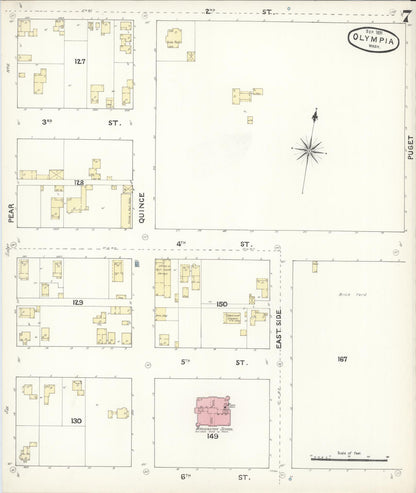 Sanborn Fire Insurance Map from Olympia, Thurston County, Washington (1891), Sheet #0007 - Complete Map Set gallery image, historic Sanborn map, vintage wall art, Washington Washington