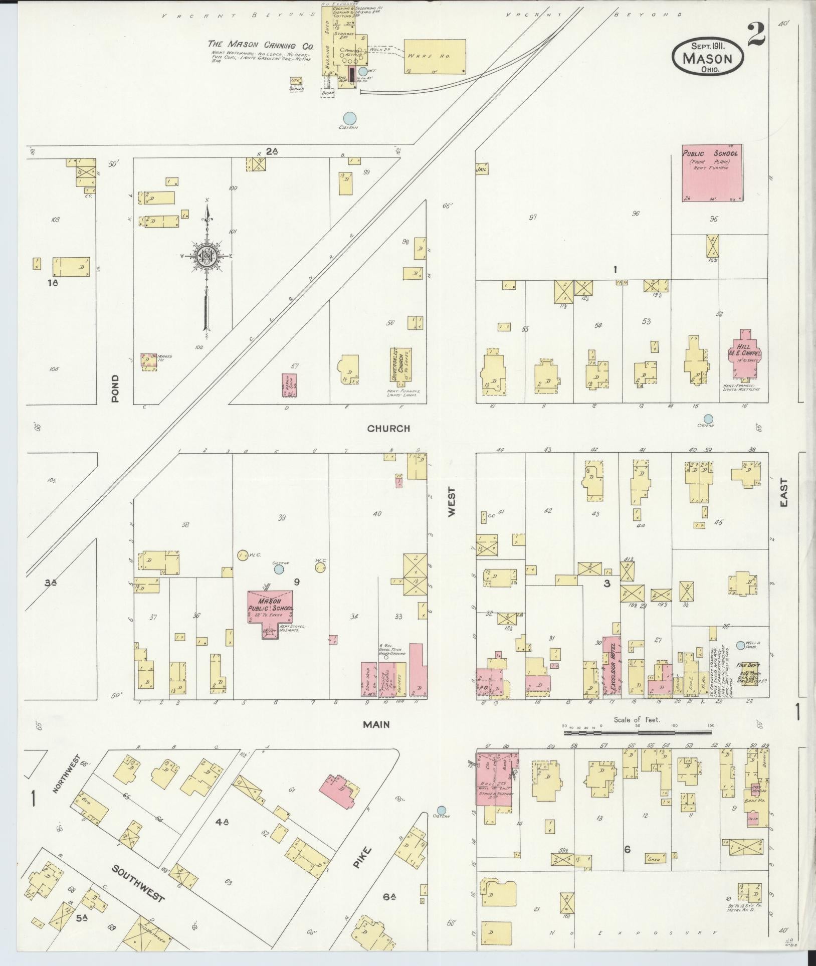 Sanborn Fire Insurance Map from Mason, Warren County, Ohio (1911), Sheet #0002 - Historic Sanborn Fire Insurance Map Print, vintage old map wall art, antique decor, genealogy gift, Ohio Ohio map