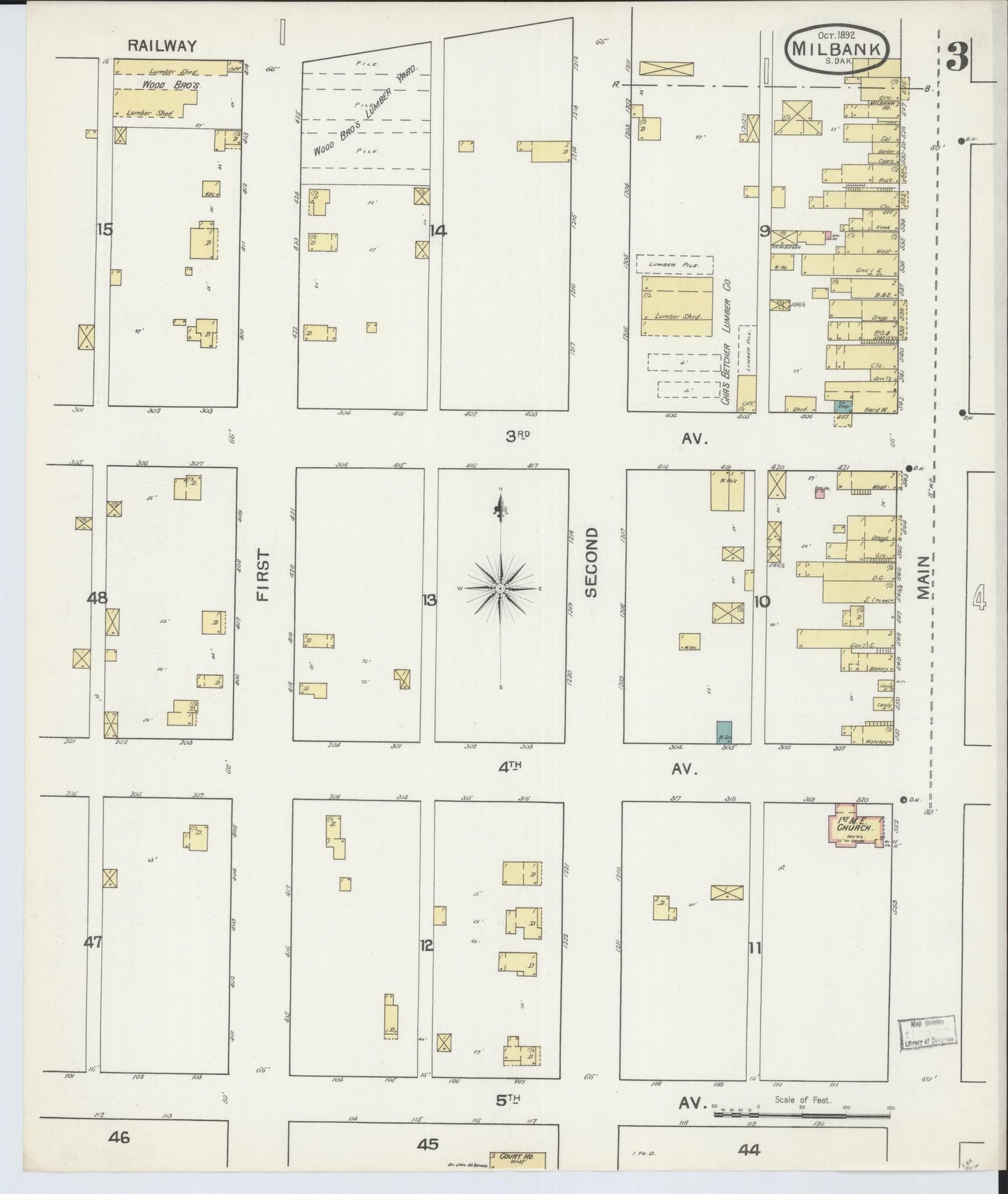 Sanborn Fire Insurance Map from Milbank, Grant County, South Dakota (1892), Sheet #0003 - Historic Sanborn Fire Insurance Map Print, vintage old map wall art, antique decor, genealogy gift, South Dakota South Dakota map