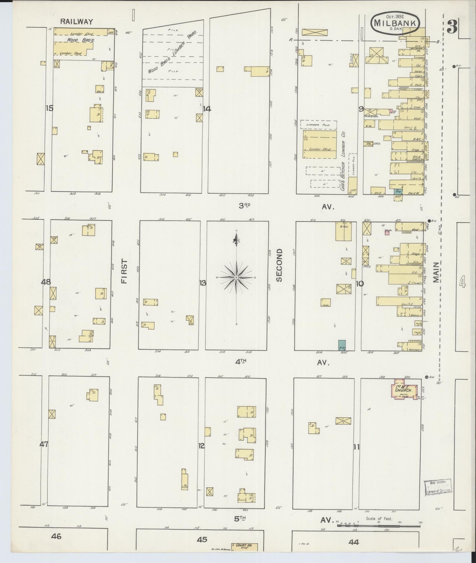 Sanborn Fire Insurance Map from Milbank, Grant County, South Dakota (1892), Sheet #0003 - Historic Sanborn Fire Insurance Map Print, vintage old map wall art, antique decor, genealogy gift, South Dakota South Dakota map