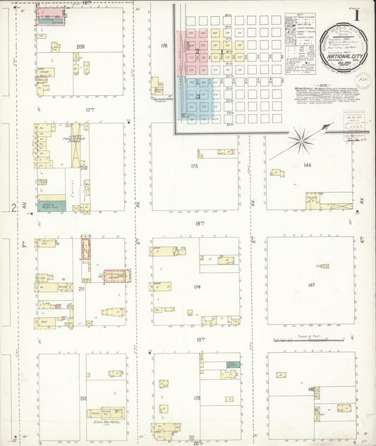 Sanborn Fire Insurance Map from National City, San Diego County, California (1899), Sheet #0001 - Complete Map Set gallery image, historic Sanborn map, vintage wall art, California California