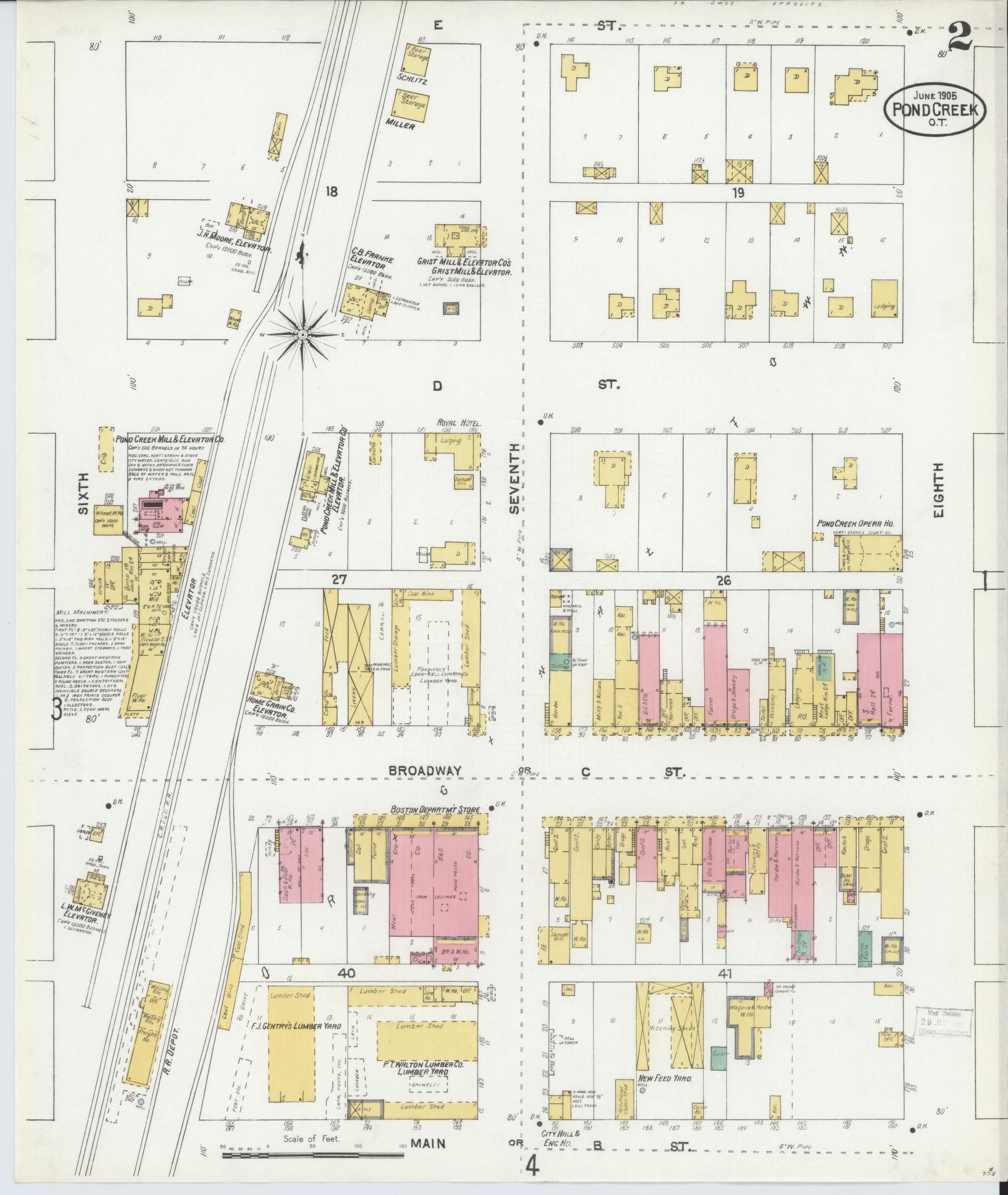 Sanborn Fire Insurance Map from Pond Creek, Grant County, Oklahoma (1905), Sheet #0002 - Complete Map Set gallery image, historic Sanborn map, vintage wall art, Oklahoma Oklahoma