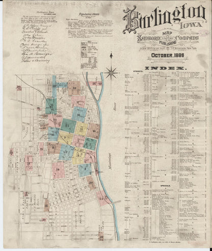 Sanborn Fire Insurance Map from Burlington, Des Moines County, Iowa (1888), Sheet #0001 - Historic Sanborn Fire Insurance Map Print