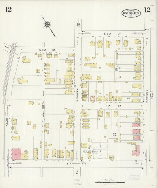 Sanborn Fire Insurance Map from Bowling Green, Warren County, Kentucky (1925), Sheet #0012 - Historic Sanborn Fire Insurance Map Print, vintage old map wall art, antique decor, genealogy gift, Kentucky Kentucky map