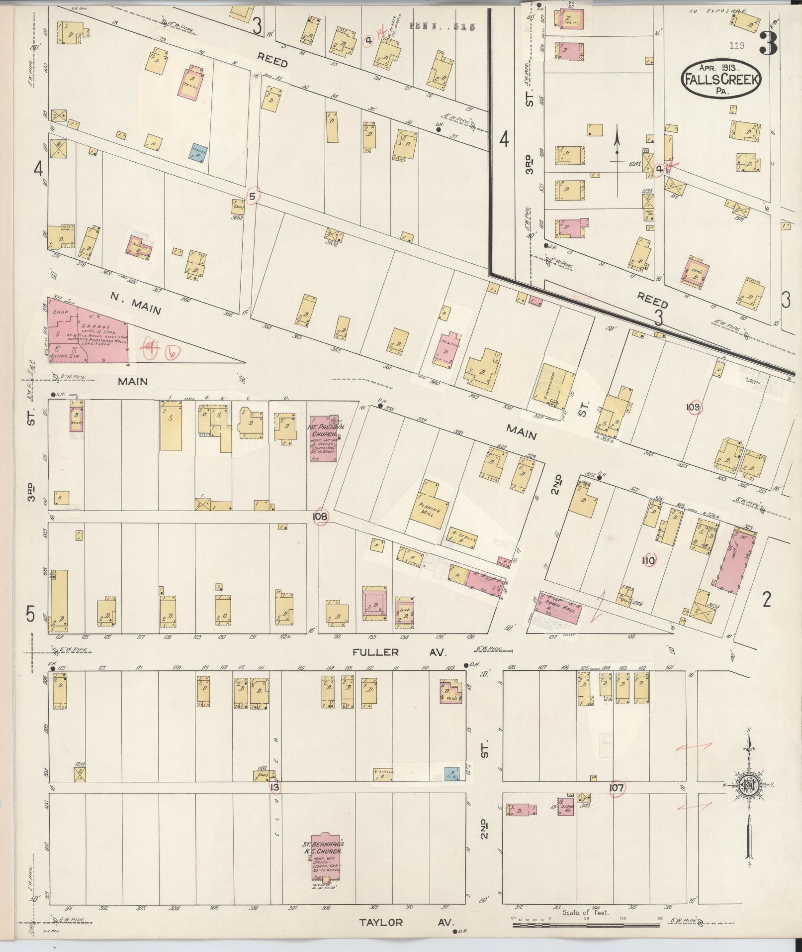 Sanborn Fire Insurance Map from Falls Creek, Jefferson And Clearfield Counties, Pennsylvania (1934), Sheet #0003 - Historic Sanborn Fire Insurance Map Print, vintage old map wall art, antique decor, genealogy gift, Pennsylvania Pennsylvania map