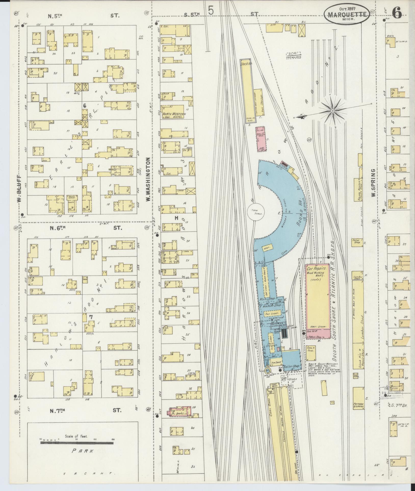 Sanborn Fire Insurance Map from Marquette, Marquette County, Michigan (1897), Sheet #0006 - Historic Sanborn Fire Insurance Map Print, vintage old map wall art, antique decor, genealogy gift, Michigan Michigan map