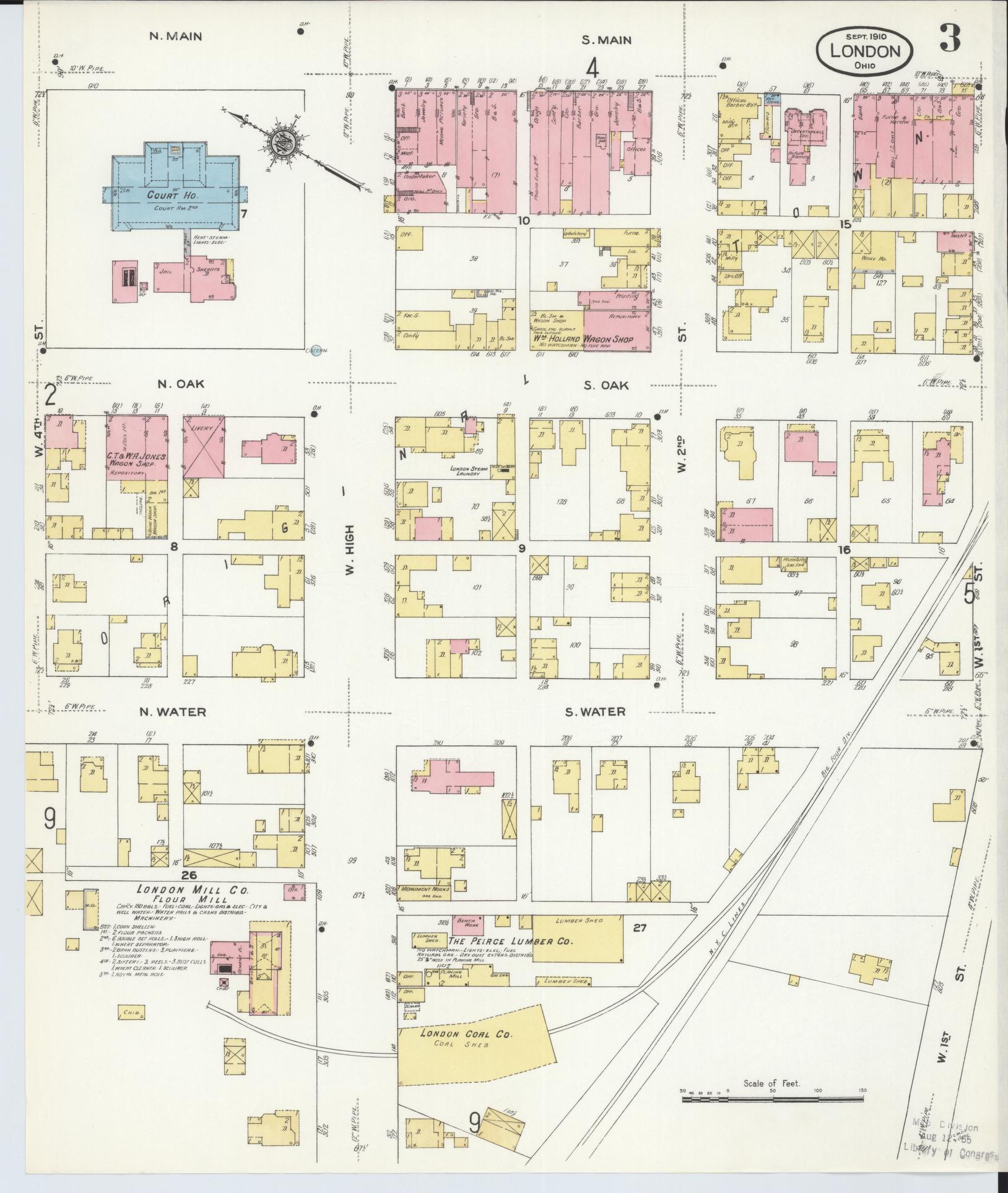 Sanborn Fire Insurance Map from London, Madison County, Ohio (1910), Sheet #0003 - Complete Map Set gallery image, historic Sanborn map, vintage wall art, Ohio Ohio
