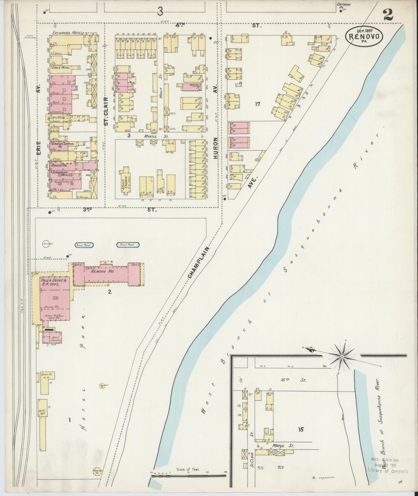 Sanborn Fire Insurance Map from Renovo, Clinton County, Pennsylvania (1897), Sheet #0002 - Complete Map Set gallery image, historic Sanborn map, vintage wall art, Pennsylvania Pennsylvania