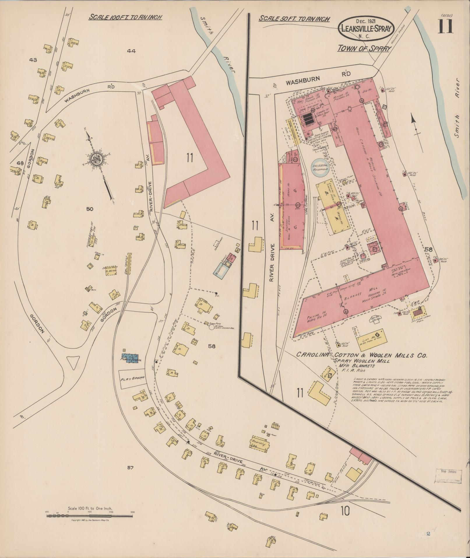Sanborn Fire Insurance Map from Leaksville-spray, Rockingham County, North Carolina (1921), Sheet #0011 - Historic Sanborn Fire Insurance Map Print, vintage old map wall art, antique decor, genealogy gift, North Carolina North Carolina map