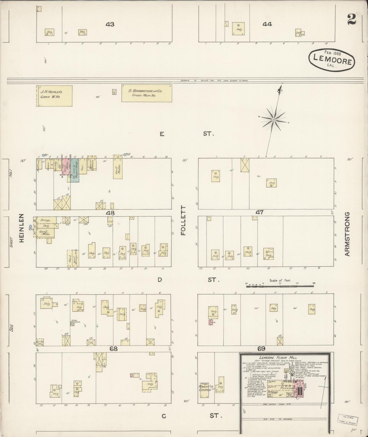Sanborn Fire Insurance Map from Lemoore, Kings County, California (1888), Sheet #0002 - Historic Sanborn Fire Insurance Map Print, vintage old map wall art, antique decor, genealogy gift, California California map