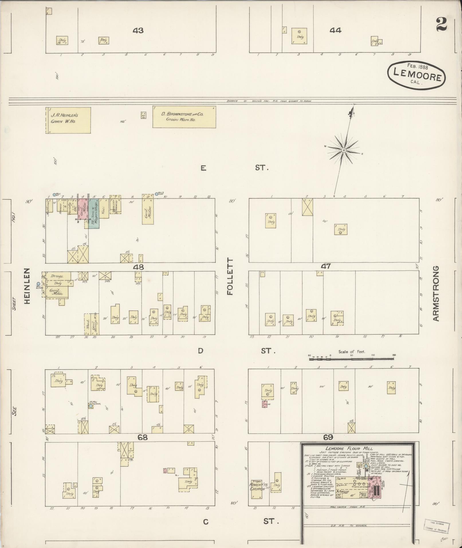 Sanborn Fire Insurance Map from Lemoore, Kings County, California (1888), Sheet #0002 - Historic Sanborn Fire Insurance Map Print, vintage old map wall art, antique decor, genealogy gift, California California map