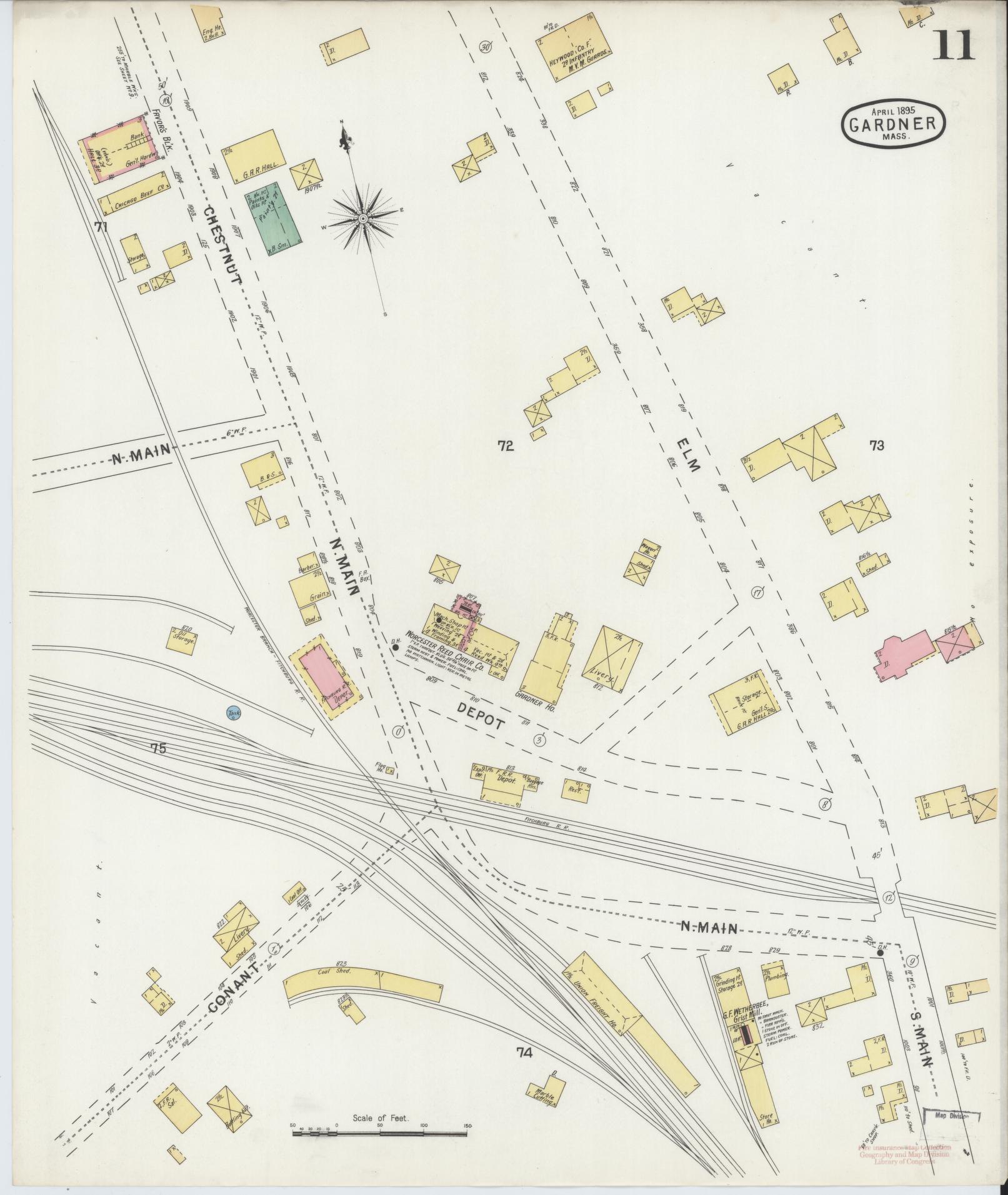 Sanborn Fire Insurance Map from Gardner, Worcester County, Massachusetts (1895), Sheet #0011 - Complete Map Set gallery image, historic Sanborn map, vintage wall art, Massachusetts Massachusetts