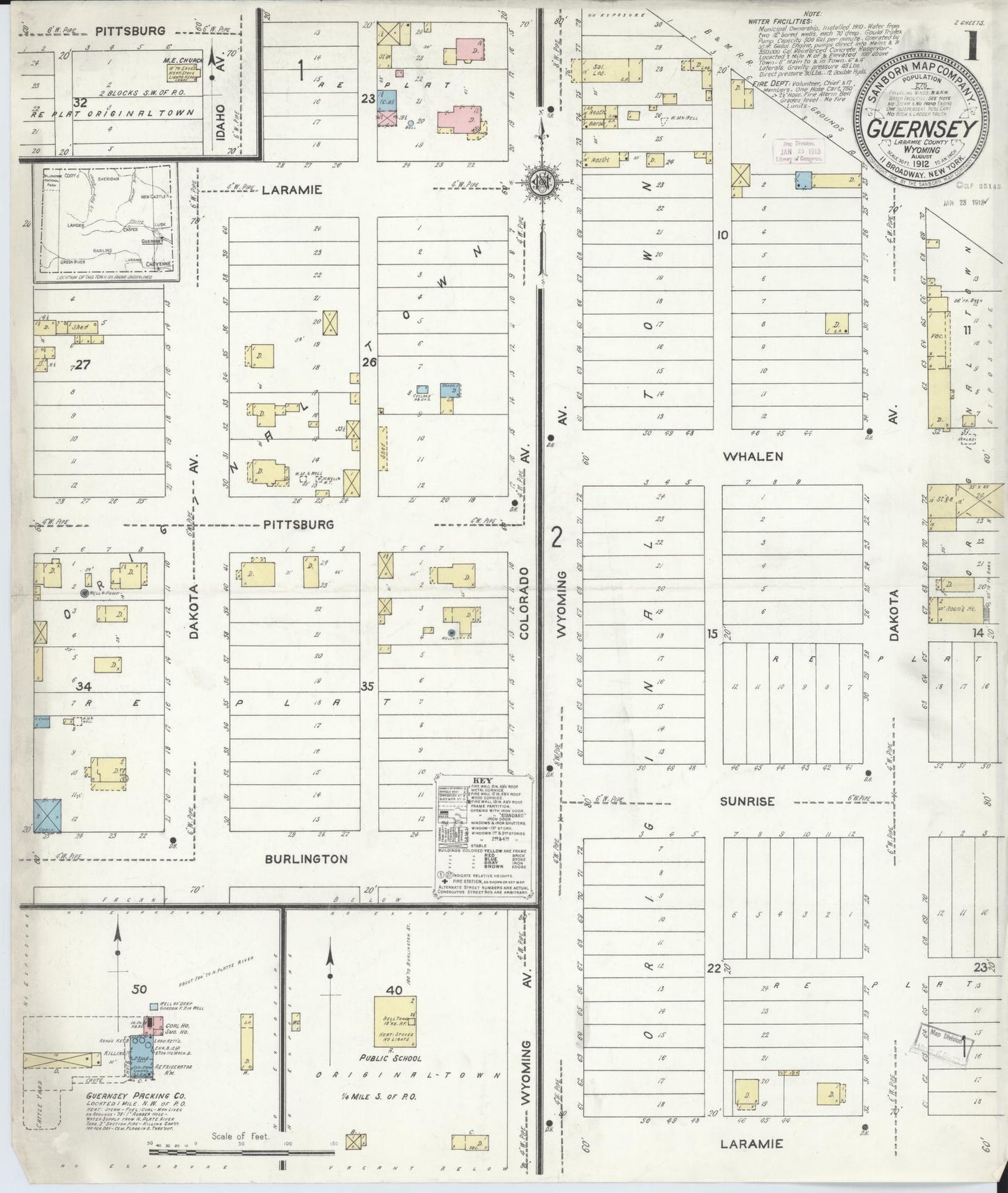 Sanborn Fire Insurance Map from Guernsey, Platte County, Wyoming. (1912) – Historic Sanborn Fire Insurance Map Print