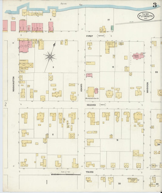 Sanborn Fire Insurance Map from Plymouth, Washington County, North Carolina (1905), Sheet #0003 - Historic Sanborn Fire Insurance Map Print, vintage old map wall art, antique decor, genealogy gift, North Carolina North Carolina map