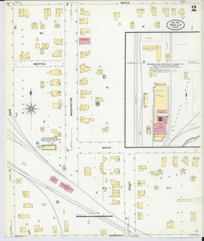 Sanborn Fire Insurance Map from Holly, Oakland County, Michigan (1908), Sheet #0002 - Complete Map Set gallery image, historic Sanborn map, vintage wall art, Michigan Michigan