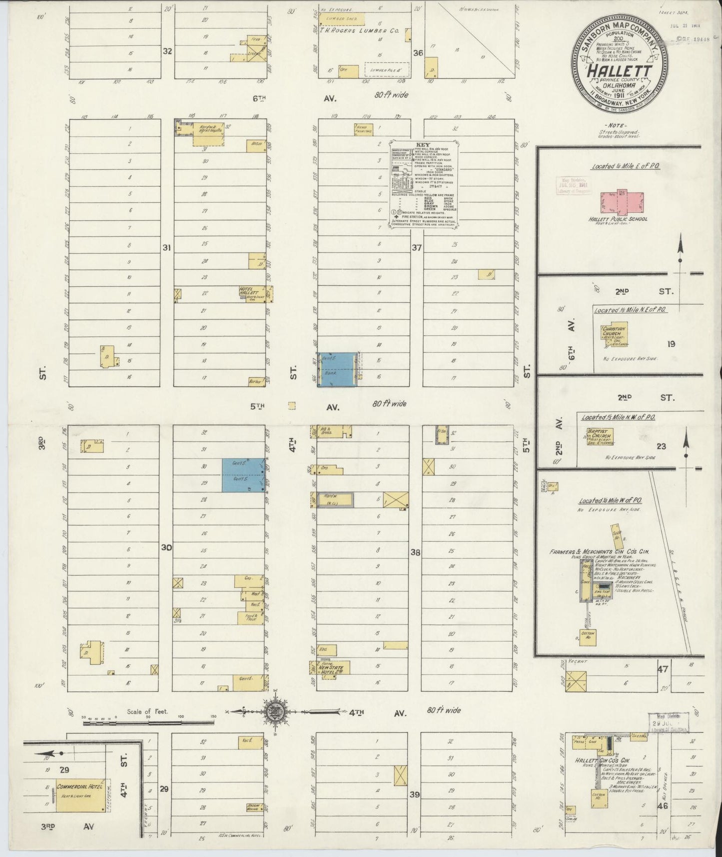 Sanborn Fire Insurance Map from Hallett, Pawnee County, Oklahoma. (1911) – Historic Sanborn Fire Insurance Map Print
