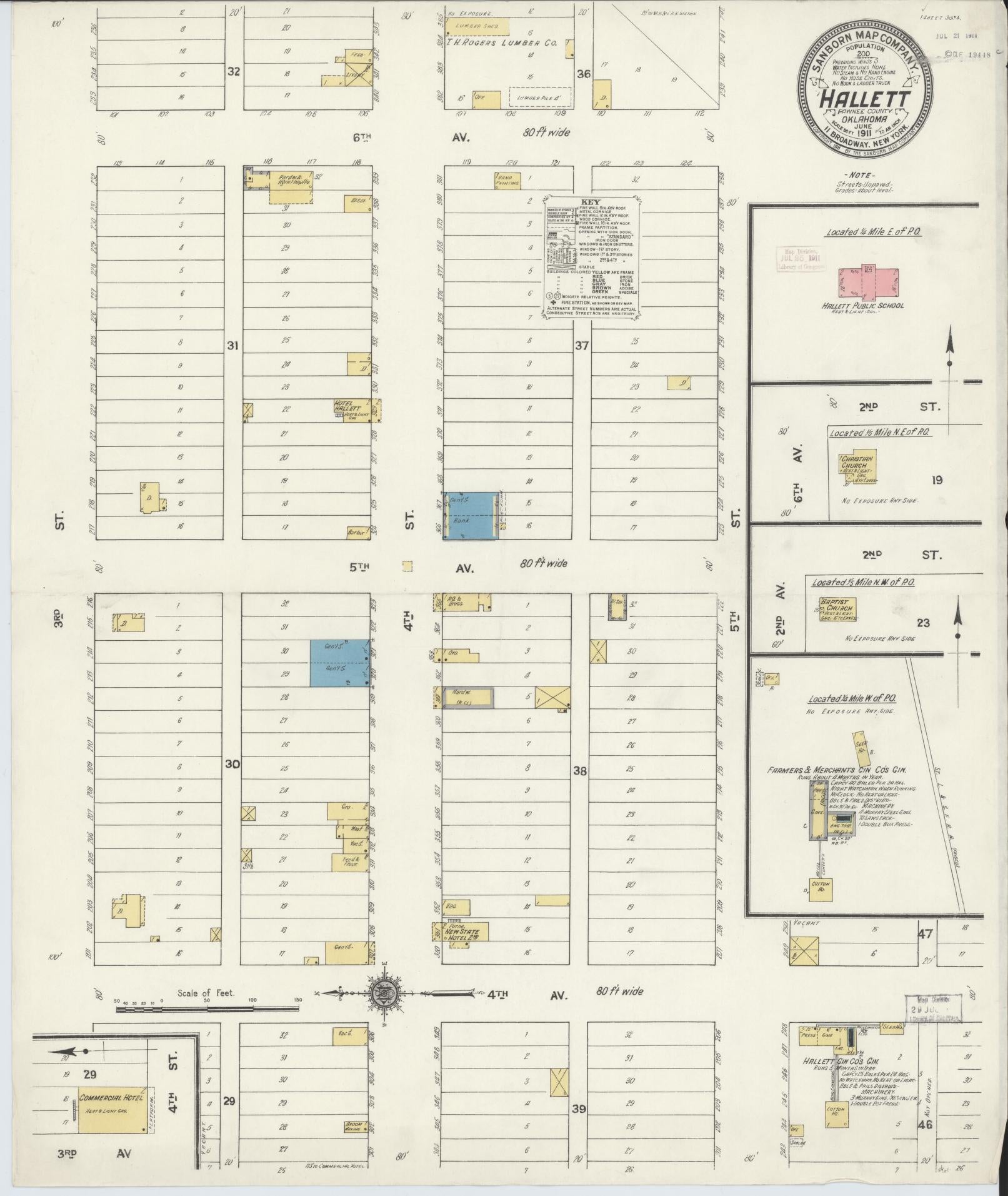 Sanborn Fire Insurance Map from Hallett, Pawnee County, Oklahoma. (1911) – Historic Sanborn Fire Insurance Map Print