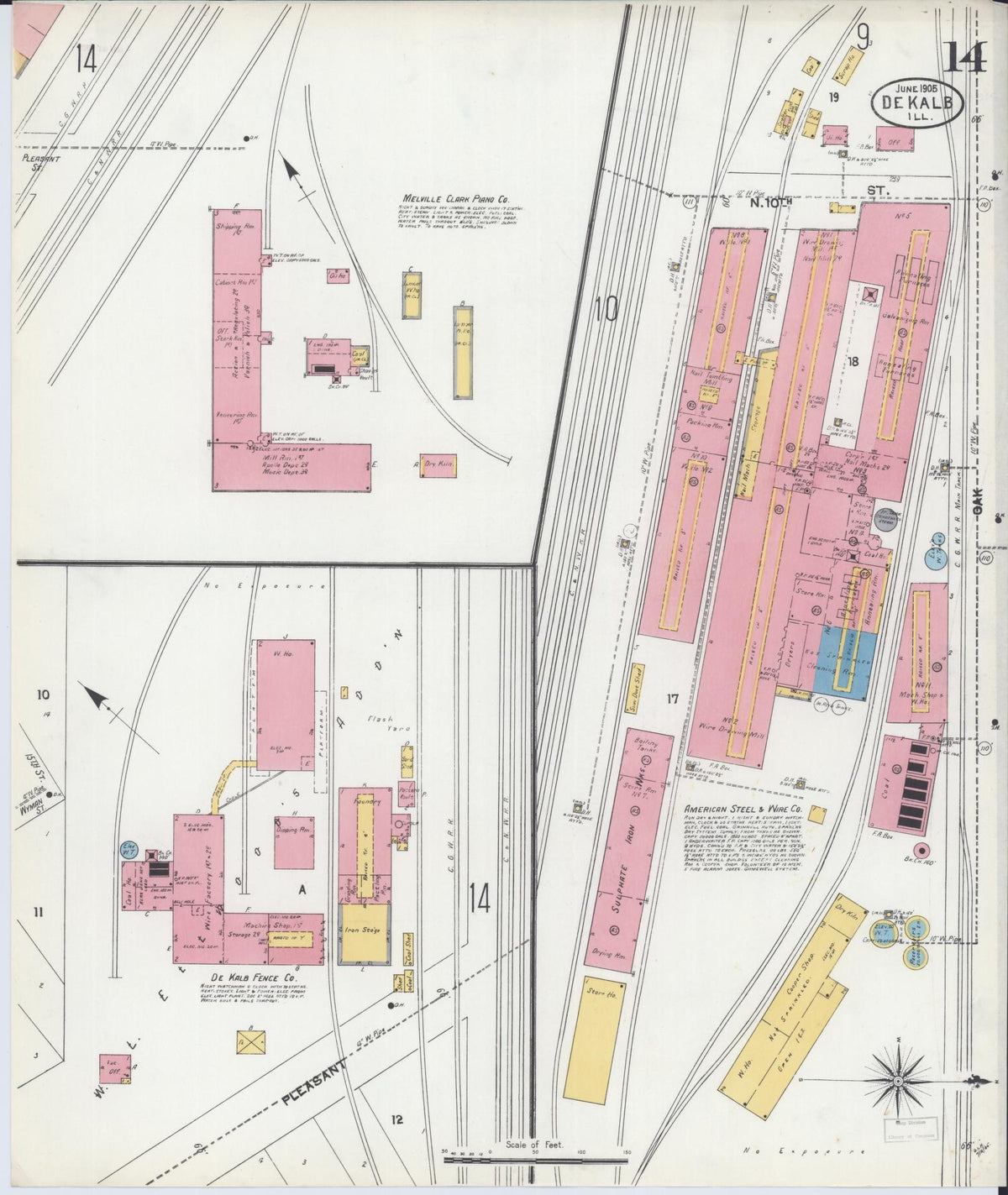 Sanborn Fire Insurance Map from De Kalb, De Kalb County, Illinois (1905), Sheet #0014 - Complete Map Set gallery image, historic Sanborn map, vintage wall art, Illinois Illinois