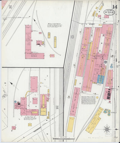 Sanborn Fire Insurance Map from De Kalb, De Kalb County, Illinois (1905), Sheet #0014 - Complete Map Set gallery image, historic Sanborn map, vintage wall art, Illinois Illinois
