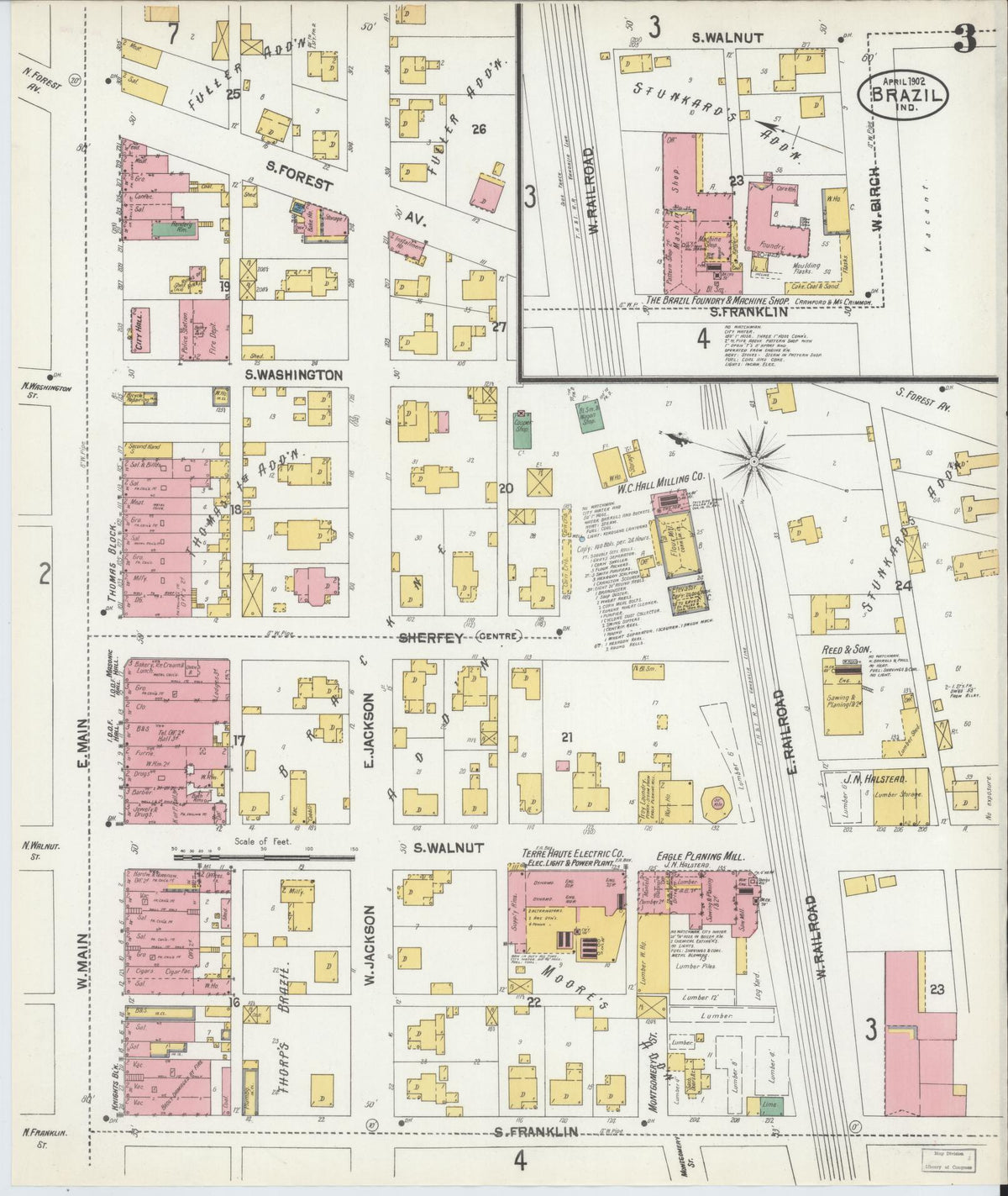 Sanborn Fire Insurance Map from Brazil, Clay County, Indiana (1902), Sheet #0003 - Historic Sanborn Fire Insurance Map Print, vintage old map wall art, antique decor, genealogy gift, Indiana Indiana map