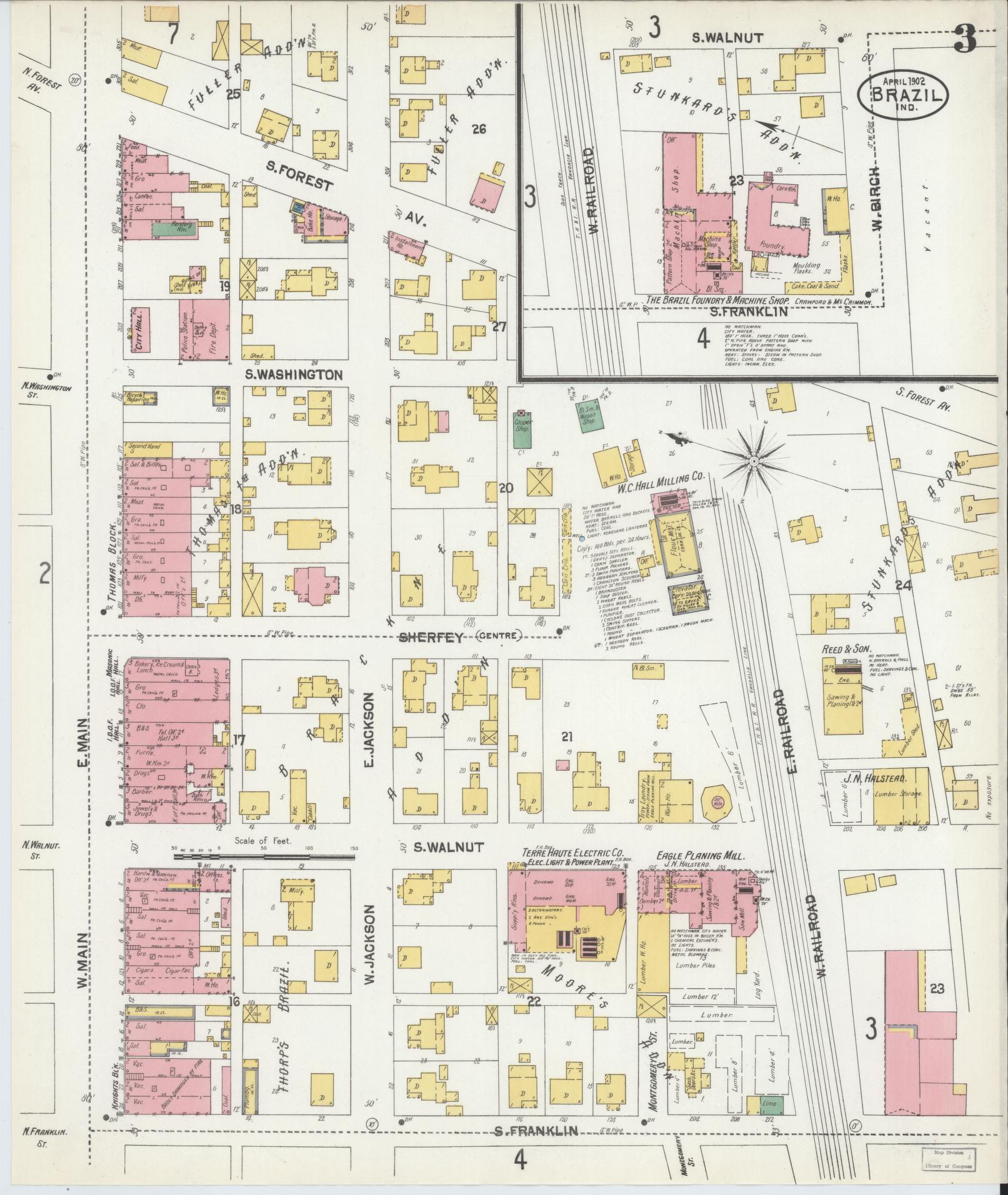 Sanborn Fire Insurance Map from Brazil, Clay County, Indiana (1902), Sheet #0003 - Historic Sanborn Fire Insurance Map Print, vintage old map wall art, antique decor, genealogy gift, Indiana Indiana map