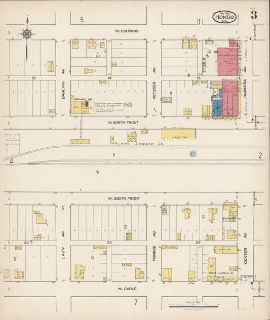 Sanborn Fire Insurance Map from Hondo, Medina County, Texas (1922), Sheet #0003 - Historic Sanborn Fire Insurance Map Print, vintage old map wall art, antique decor, genealogy gift, Texas Texas map