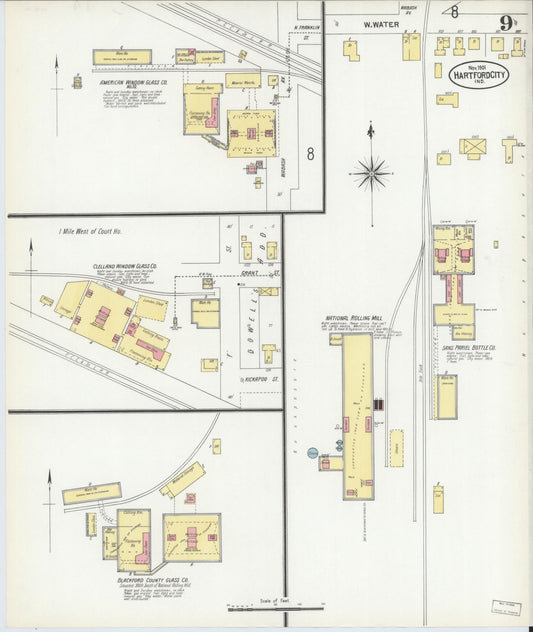 Sanborn Fire Insurance Map from Hartford City, Blackford County, Indiana (1901), Sheet #0009 - Historic Sanborn Fire Insurance Map Print, vintage old map wall art, antique decor, genealogy gift, Indiana Indiana map