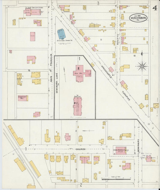 Sanborn Fire Insurance Map from Mercersburg, Franklin County, Pennsylvania (1905), Sheet #0004 - Historic Sanborn Fire Insurance Map Print, vintage old map wall art, antique decor, genealogy gift, Pennsylvania Pennsylvania map