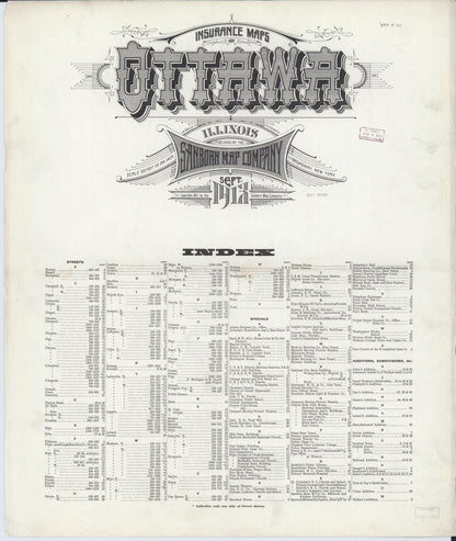 Sanborn Fire Insurance Map from Ottawa, La Salle County, Illinois (1913), Sheet #0001 - Historic Sanborn Fire Insurance Map Print, vintage old map wall art, antique decor, genealogy gift, Illinois Illinois map
