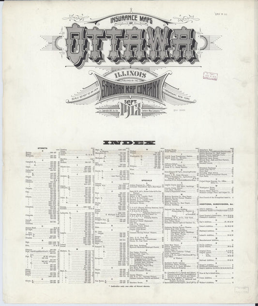 Sanborn Fire Insurance Map from Ottawa, La Salle County, Illinois (1913), Sheet #0001 - Historic Sanborn Fire Insurance Map Print, vintage old map wall art, antique decor, genealogy gift, Illinois Illinois map