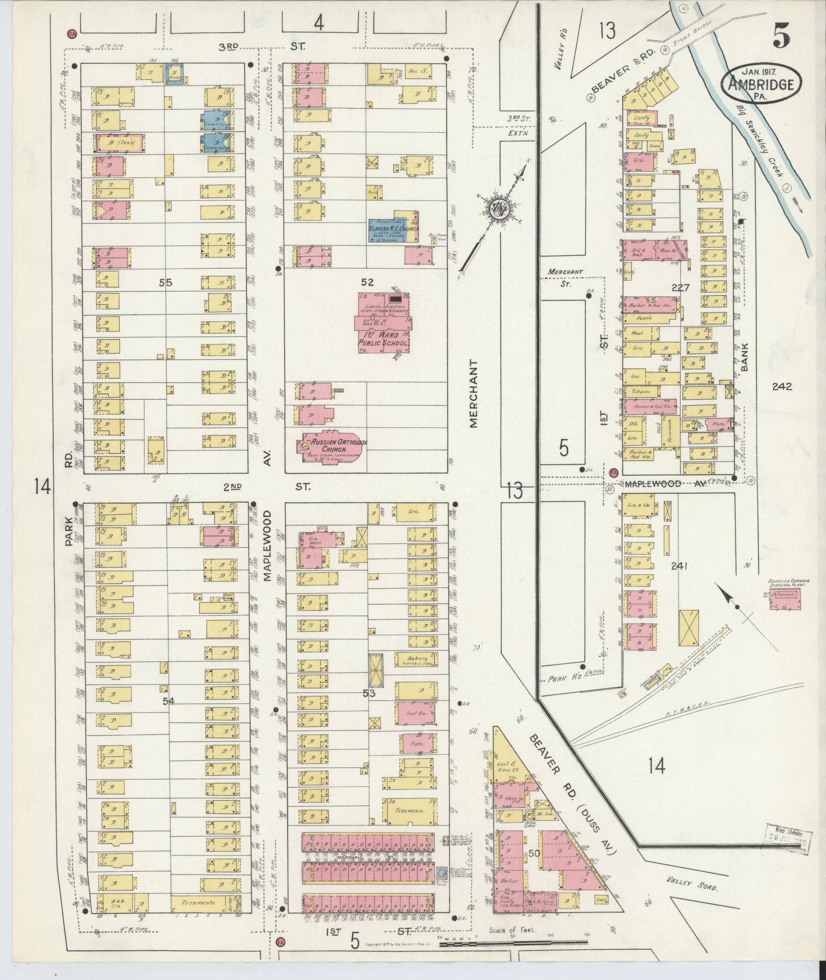 Sanborn Fire Insurance Map from Ambridge, Beaver County, Pennsylvania (1917), Sheet #0005 - Historic Sanborn Fire Insurance Map Print, vintage old map wall art, antique decor, genealogy gift, Pennsylvania Pennsylvania map