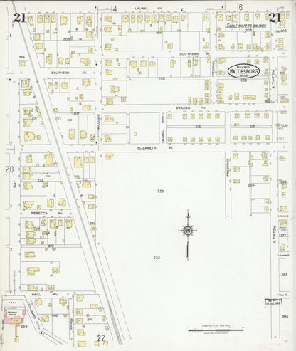 Sanborn Fire Insurance Map from Hattiesburg, Forrest County, Mississippi (1925), Sheet #0021 - Complete Map Set gallery image, historic Sanborn map, vintage wall art, Mississippi Mississippi
