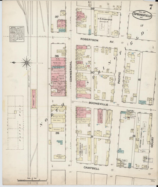 Sanborn Fire Insurance Map from Springfield, Greene County, Missouri (1884), Sheet #0007 - Historic Sanborn Fire Insurance Map Print, vintage old map wall art, antique decor, genealogy gift, Missouri Missouri map