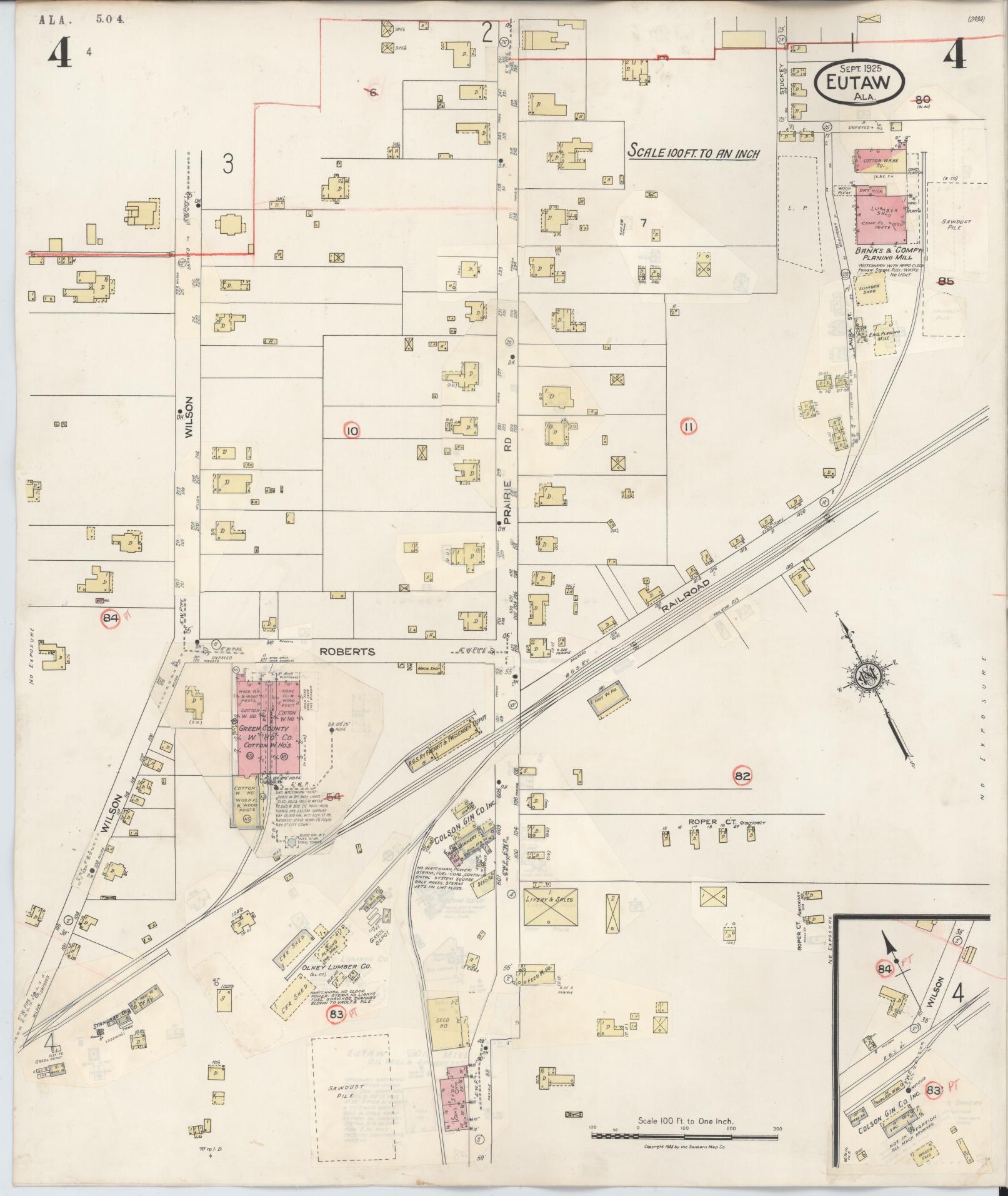Sanborn Fire Insurance Map from Eutaw, Greene County, Alabama (1943), Sheet #0004 - Historic Sanborn Fire Insurance Map Print, vintage old map wall art, antique decor, genealogy gift, Alabama Alabama map